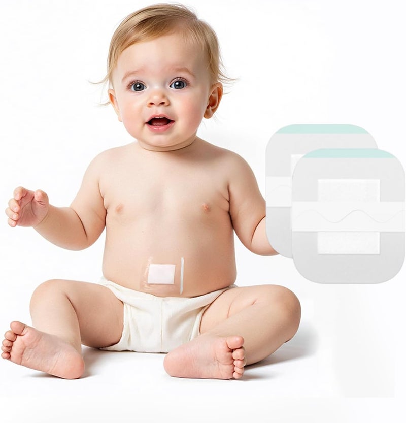 Kinderia ملصقات سرة الأطفال المقاومة للماء (15 قطعة)، لاصقات السرة للأطفال الرضع مع سرة بارزة، وسادات فتق قطنية ناعمة، لفات لتخفيف المغص والغازات 2.2 * 2.7 بوصة - Image 1